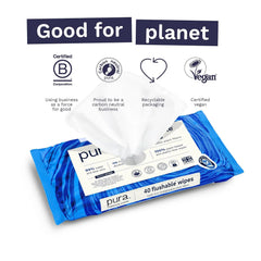 Pura XL Flushable Adult Wipes Unscented Extra Large Wet Wipes with Aloe Vera & 99% Water, Sensitive Skin, 4 Pack of 40 (160 Wipes), Personal Hygiene Toilet