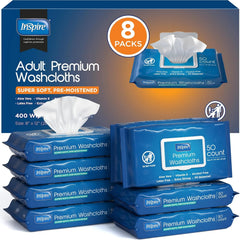 Inspire Adult Wet Wipes, Wash Cloths, Incontinence & Cleansing for Elderly Extra Large, 8"x12" (Pack of 8)