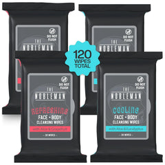 The Nobleman Cooling Face + Body Cleansing Wipes (120 Wipes) - 2 Packs Aloe & Eucalyptus + 2 Packs of Aloe & Grapefruit C Refreshing, Soothing, Non-Greasy, Skin Revitalizer
