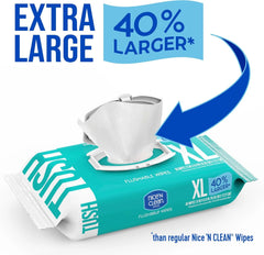 Nice 'N CLEAN Extra Large Flushable Wipes | 40% Larger Wipes | 6.8" x 7.5" Unscented XL Adult Wet Wipes | Septic and Sewer Safe | Fragrance Free, Hypoallergenic, Plant Based | 180 Butt Wipes