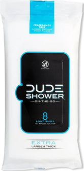 DUDE Wipes On-The-Go No Rinse Shower Body Wipes, Fragrance Free, 8 Count