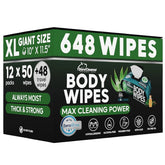Bulk Body Wipes for Men - Max Clean After Gym - No Rinse XL - 600 Ct 12 Pk