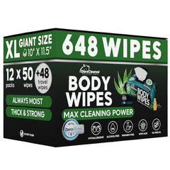 Bulk Body Wipes for Men - Max Clean After Gym - No Rinse XL - 600 Ct 12 Pk