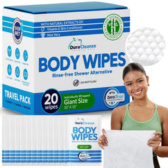 XL Travel Body Wipes - No Rinse Bath Wipes for Adults, Extra Moist - 20 Ct