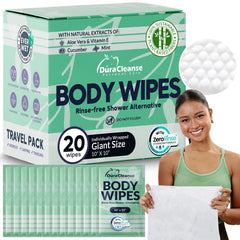 XL Travel Body Wipes for Women - 10"x10" Rinse-Free Bathing Wipes - 20ct