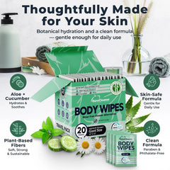 XL Travel Body Wipes for Women - 10"x10" Rinse-Free Bathing Wipes - 20ct