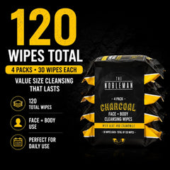 Men's Charcoal Face + Body Cleansing Wipes - 4 Pack (120ct)