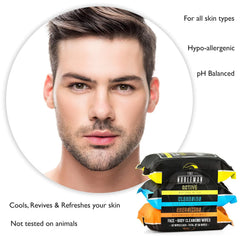 Men's Active/Cleansing/Energizing Face + Body Cleansing Wipes - 3 Pack (90ct)