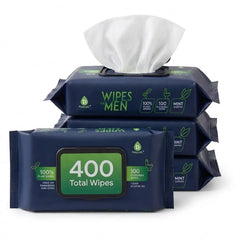 Pursonic Soft Mint Flushable Wipes for Men - 4 Packs of 100ct (400 Total) - Plant-Based Face & Body Wipes with Aloe Vera & Vitamin E - Extra Large for Gentle & Thorough Cleansing