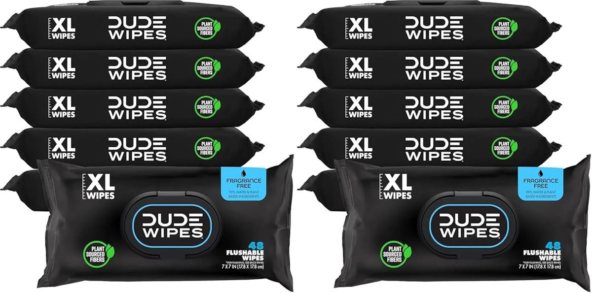DUDE Wipes Unscented Adult Flushable Wet Wipes, Sensitive Skin, 576 Count