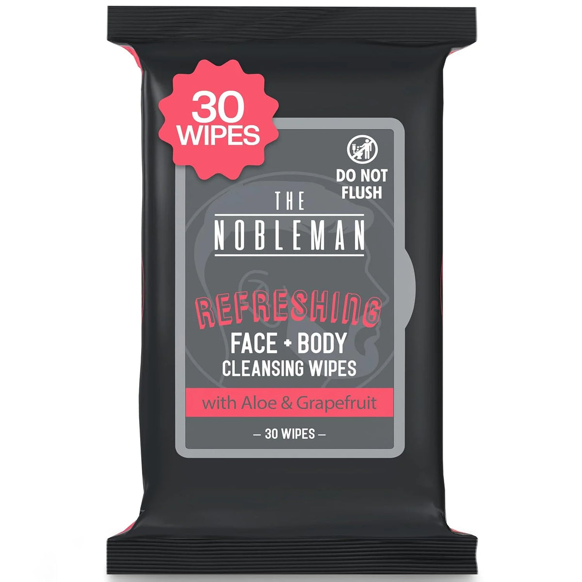 The Nobleman Mens Refreshing Face & Body Cleansing Wipes  C Aloe Vera & Grapefruit Cleansing Cloths for Gym, Travel, Sweat Removal, Post Workout Freshness, Active Hygiene Care & Camping, 30 Ct