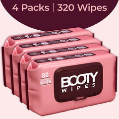 BOOTY WIPES Feminine Flushable Wipes Wome, 320 Count (4 Packs of 80) Wet Wipes for Adults, pH Balanced with Aloe and Vitamin E, Gentle Cleansing Female Toilet Wipes for Sensitive Skin