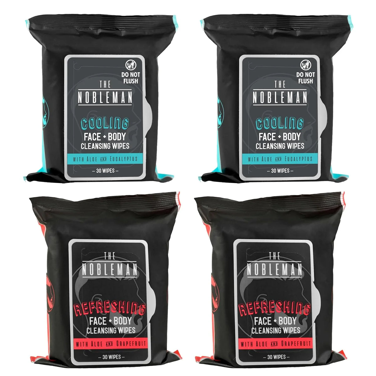 The Nobleman Cooling Face + Body Cleansing Wipes (120 Wipes) - 2 Packs Aloe & Eucalyptus + 2 Packs of Aloe & Grapefruit  C Refreshing, Soothing, Non-Greasy, Skin Revitalizer