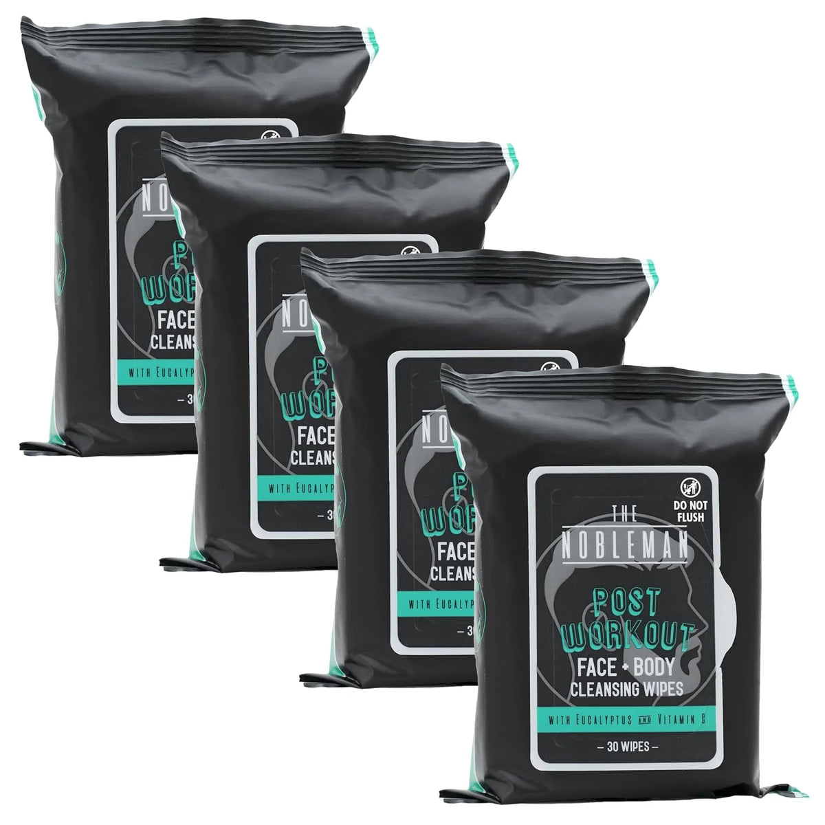 The Nobleman 4-Pack Face + Body Cleansing Wipes: 4 Post Workout Packs with Eucalyptus and Vitamin C (120 Ct.)