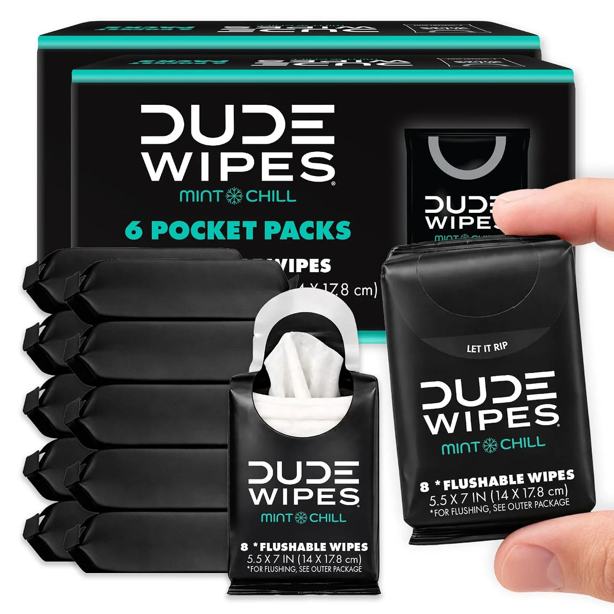DUDE Wipes Mint Chill Pocket Packs, Adult Flushable Travel Wipes, 96 Count