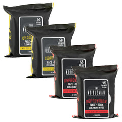The Nobleman 4-Pack Face + Body Aloe Infused Cleansing Wipes: 2 Charcoal Packs with Chamomile and 2 Refreshing Packs with Grapefruit (120 Ct.), CharcoalRefreshing