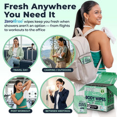 XL Travel Body Wipes for Women - 10"x10" Rinse-Free Bathing Wipes - 20ct
