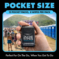 DUDE Wipes Unscented Pocket Packs, Adult Flushable Travel Wipes, 96 Count