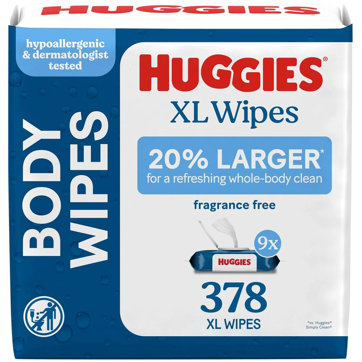Huggies Extra Large Unscented Wipes, 9 Flip-Top Packs, 378 Count
