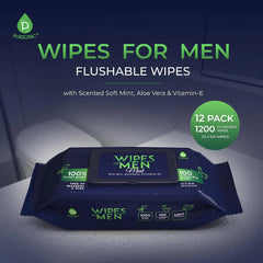 Pursonic Wipes for Men with Scented Soft Mint, Aloe Vera & Vitamin E - Flushable Plant-Based & Alcohol-Free Body & Toilet Wipes for Travel, Gym & Bathroom Use - Extra Large Resealable Pack - 1200 Pcs