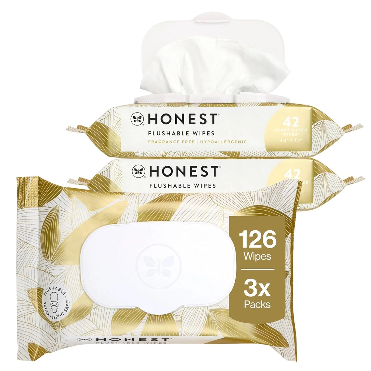 The Honest Company Flushable Wipes, Hypoallergenic, Gilded Wings, 126 Count