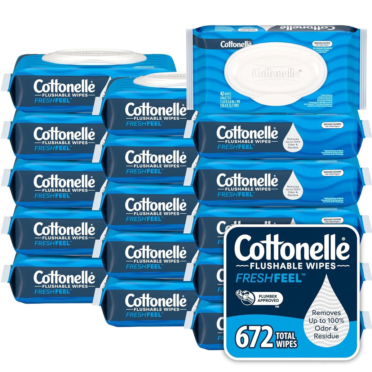 Cottonelle Fresh Feel Flushable Wipes, 16 Packs, 42 Wipes per Pack