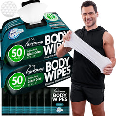 XL Body Wipes for Men - Deep Clean - No Rinse Camping & Gym Wipes - 100 Ct