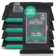 The Nobleman 4-Pack Face + Body Cleansing Wipes: 4 Post Workout Packs with Eucalyptus and Vitamin C (120 Ct.)