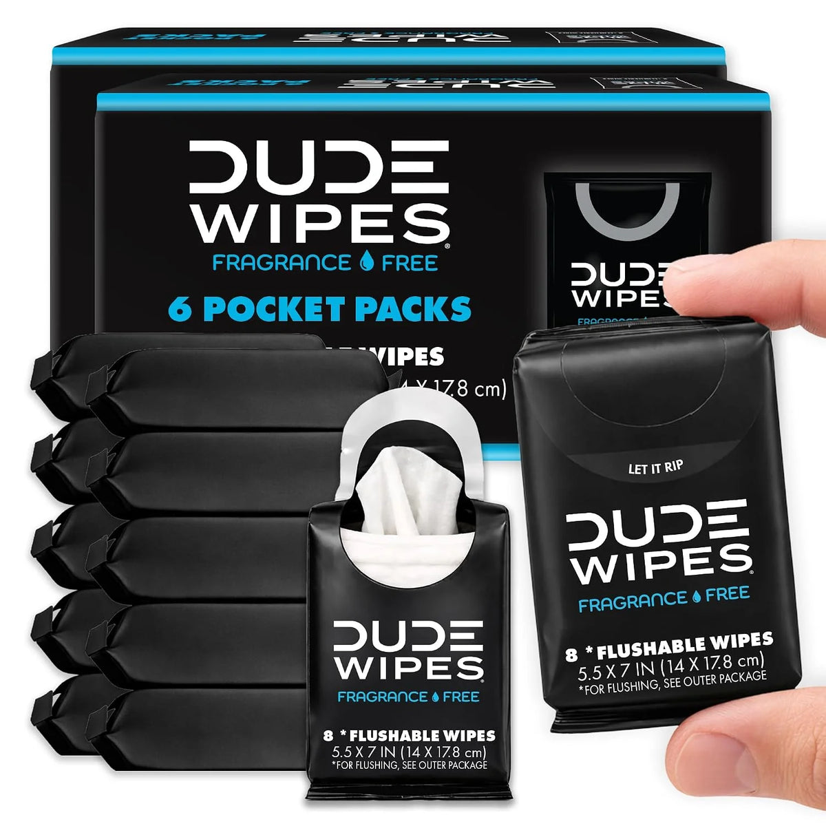 DUDE Wipes Unscented Pocket Packs, Adult Flushable Travel Wipes, 96 Count