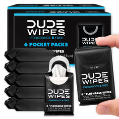 DUDE Wipes Unscented Pocket Packs, Adult Flushable Travel Wipes, 96 Count