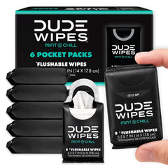 DUDE Wipes Mint Chill Pocket Packs, Adult Flushable Travel Wipes, 48 Count