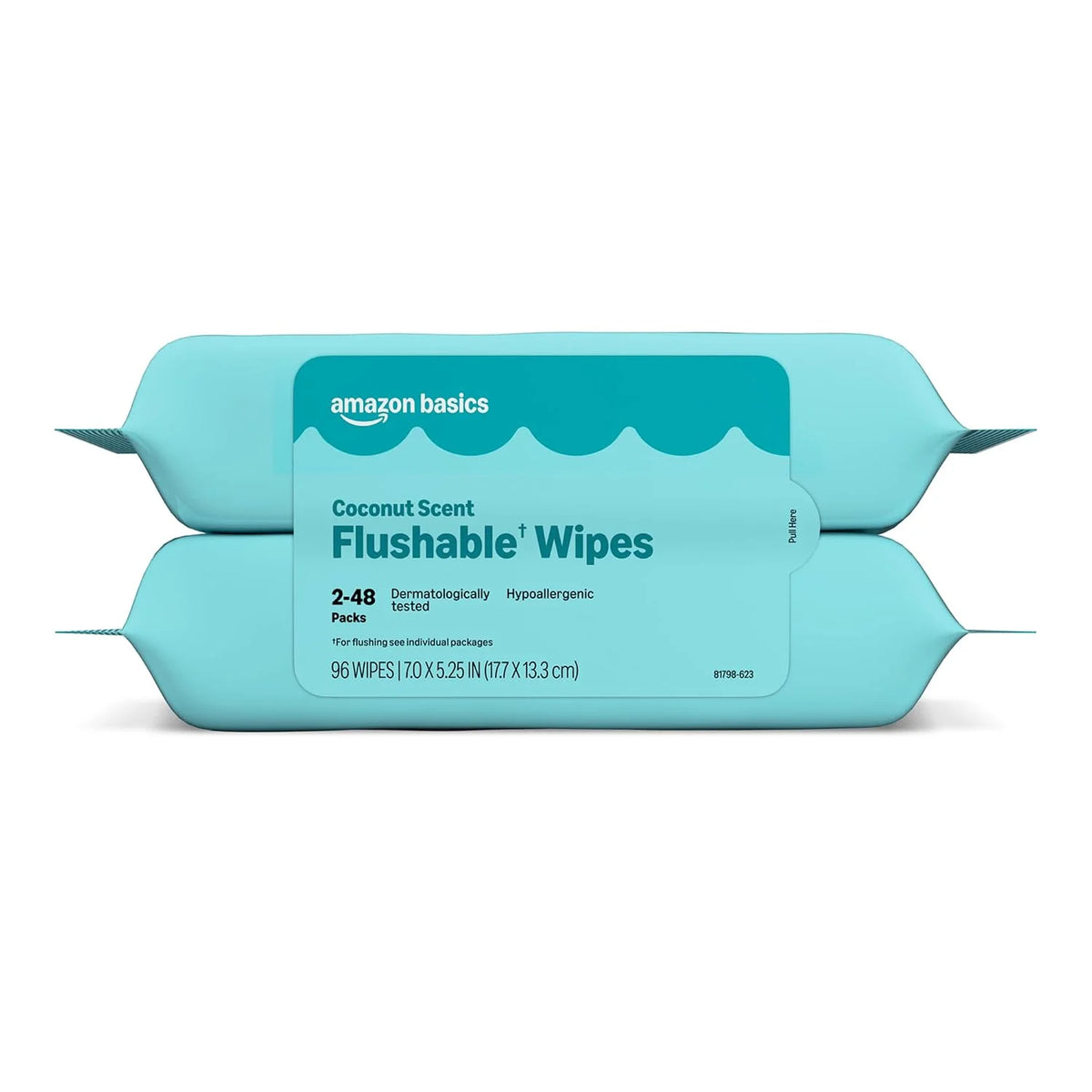 Amazon Basics Flushable Wipes, Coconut Scent, Hypoallergenic, Dermatologically Tested, 2 Packs of 48 (96 Count)