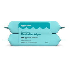 Amazon Basics Flushable Wipes, Coconut Scent, Hypoallergenic, Dermatologically Tested, 2 Packs of 48 (96 Count)
