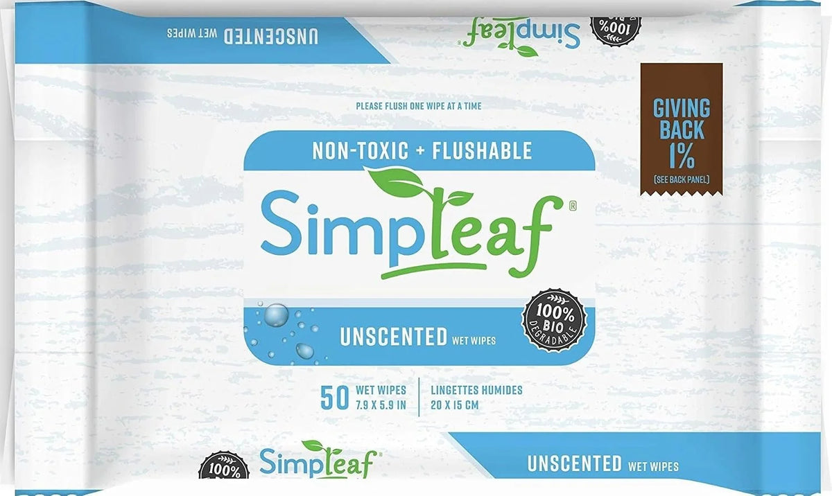 Simpleaf Flushable Wet Wipes | Eco- Friendly, Paraben & Alcohol Free | Hypoallergenic & Safe for Sensitive Skin | Unscented Soothing Aloe Vera Formula (50 Count) 1 pack