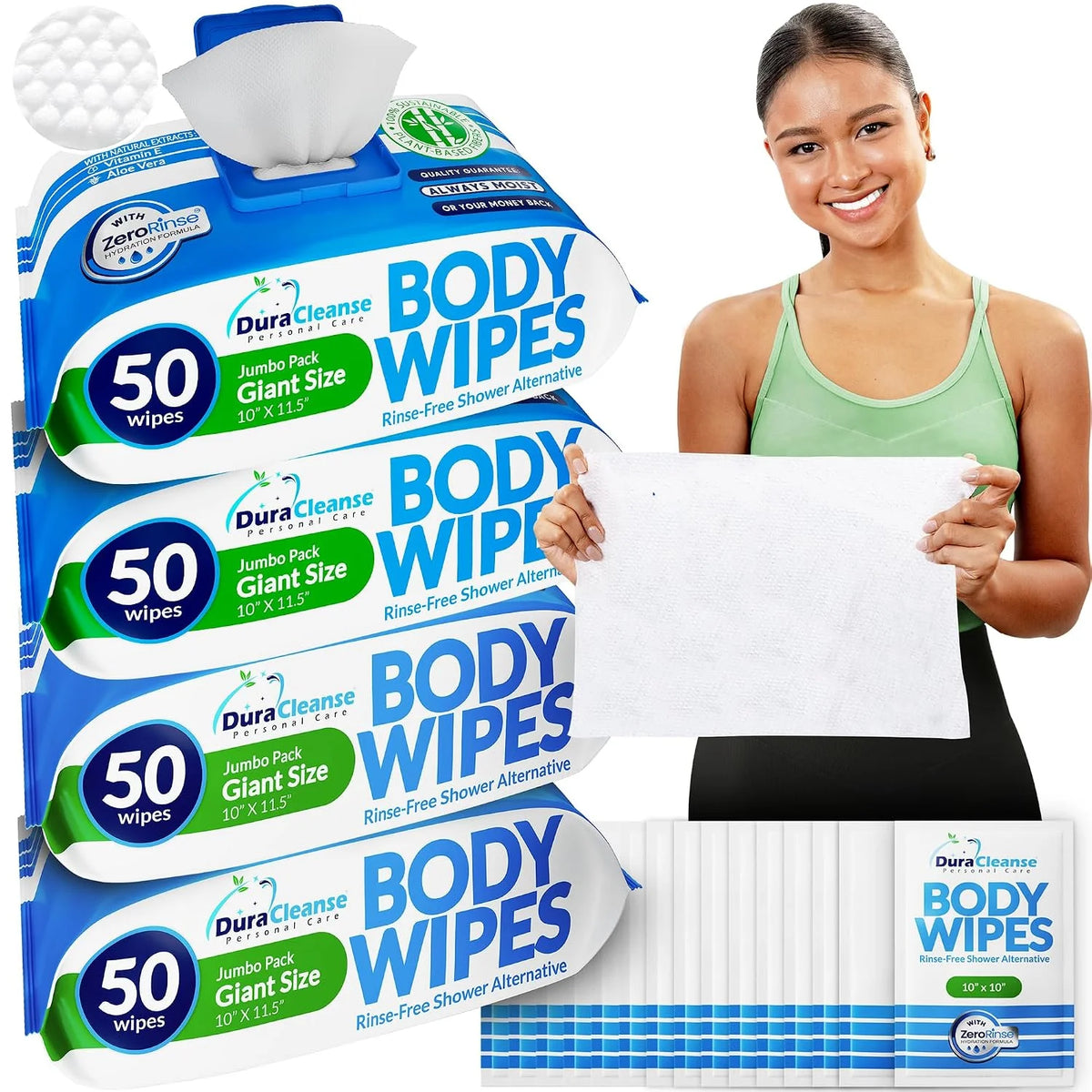 Adult Wipes for Elderly No Rinse - Body Cleansing Wipes, XL - 200 Ct (4pk)