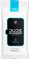 DUDE Wipes On-The-Go No Rinse Shower Body Wipes, Fragrance Free, 8 Count