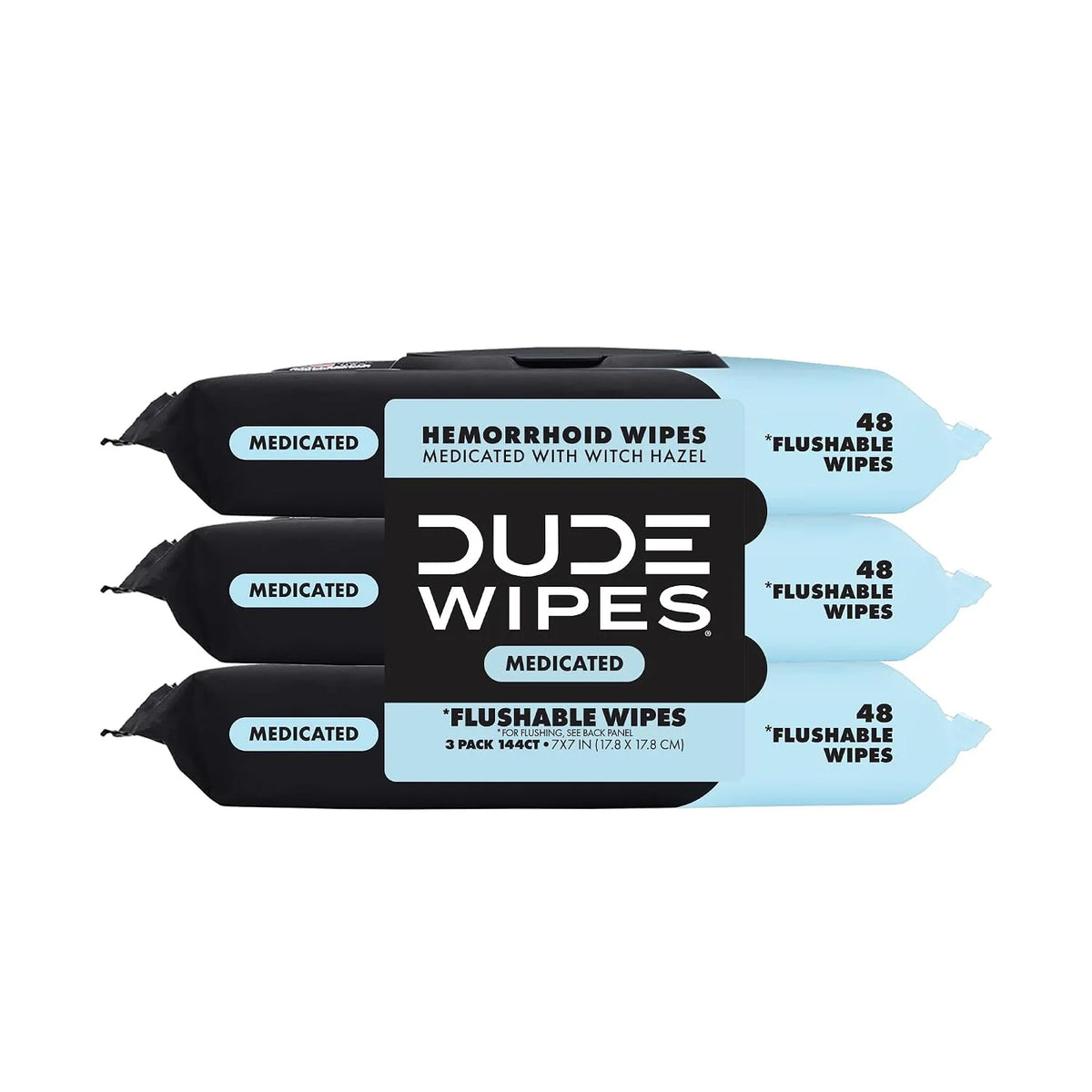 DUDE Wipes Medicated Hemorrhoid Flushable Wipes, Witch Hazel, 144 Count