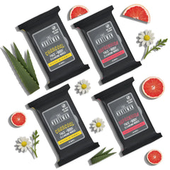 The Nobleman 4-Pack Face + Body Aloe Infused Cleansing Wipes: 2 Charcoal Packs with Chamomile and 2 Refreshing Packs with Grapefruit (120 Ct.), CharcoalRefreshing