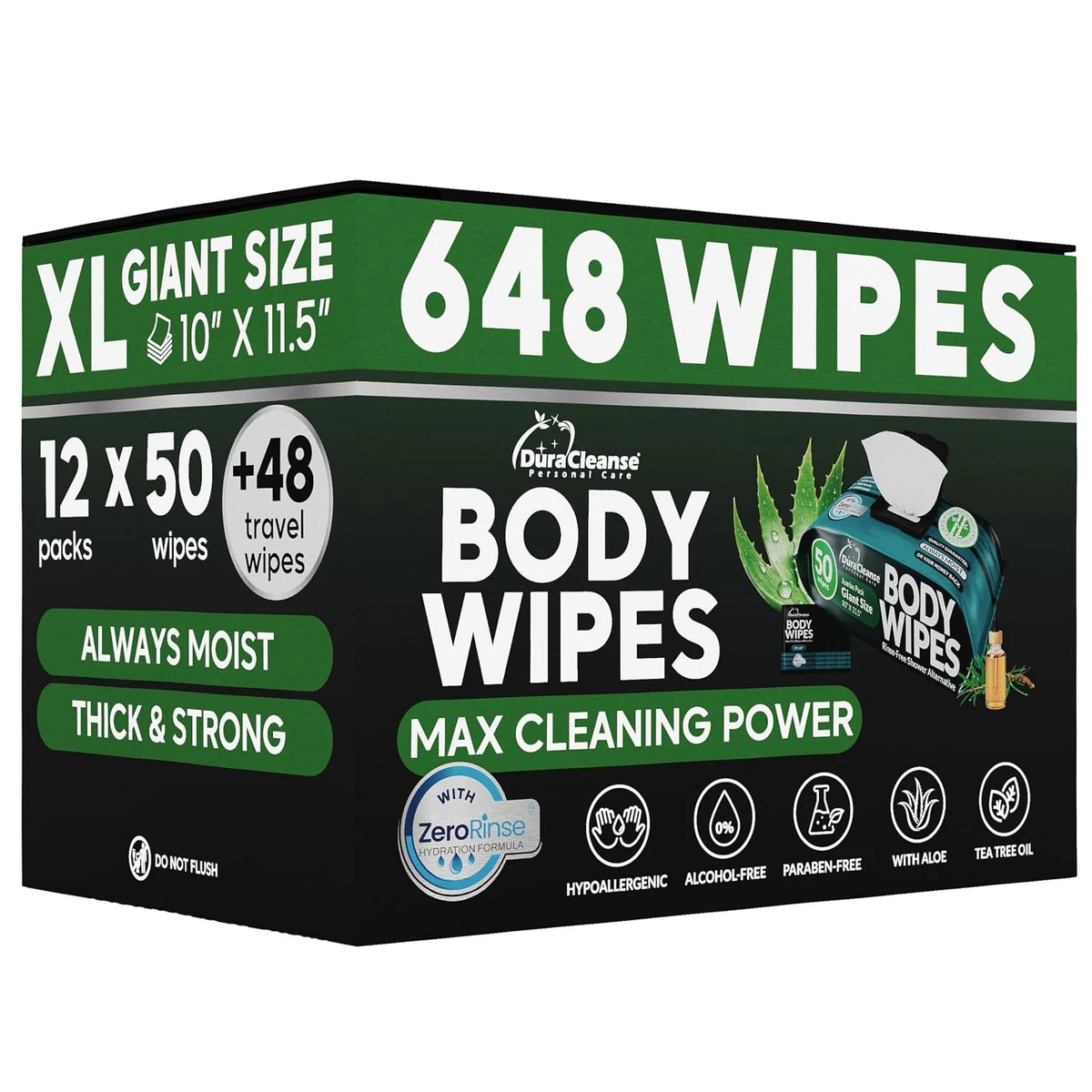 Bulk Body Wipes for Men - Max Clean After Gym - No Rinse XL - 600 Ct 12 Pk