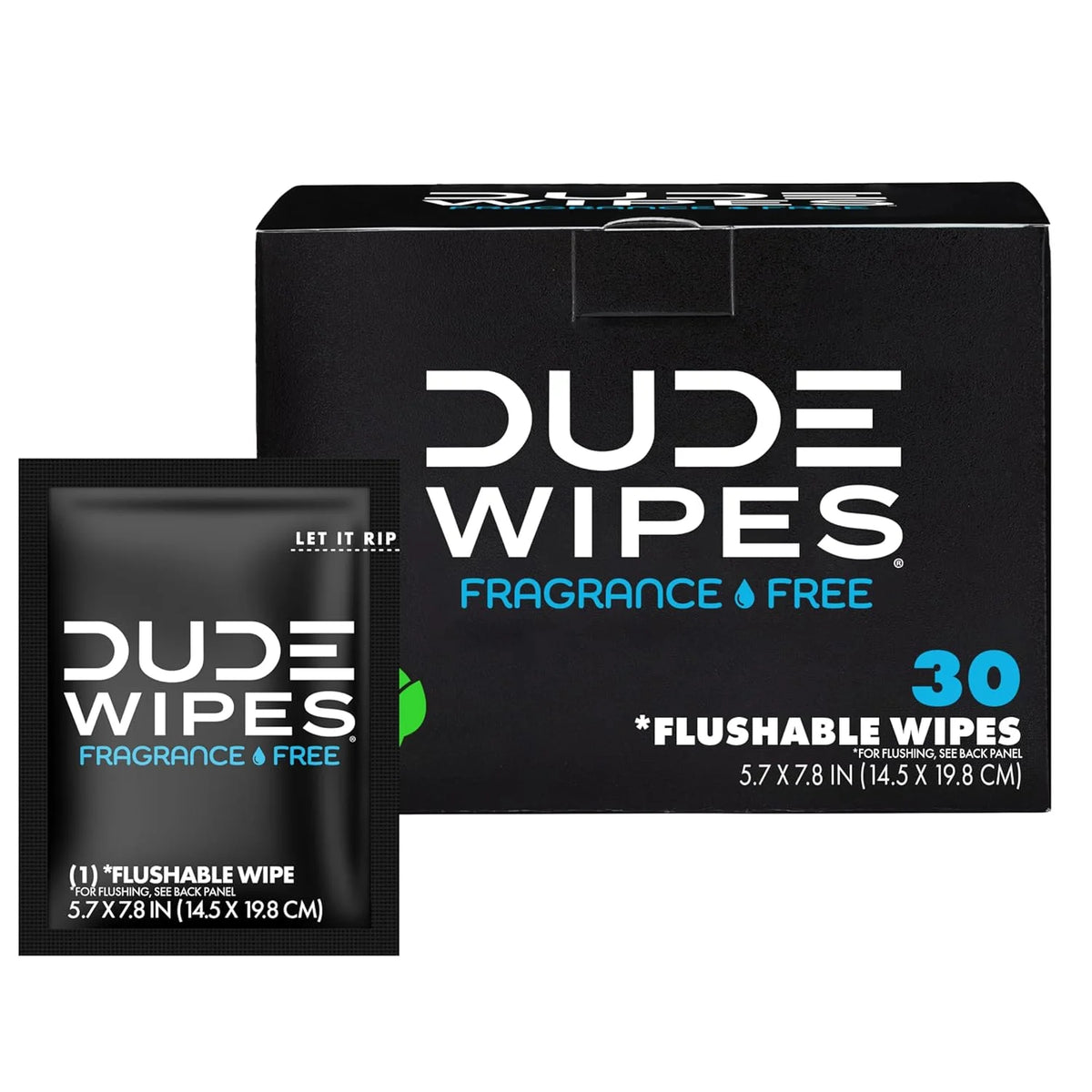 DUDE Wipes On-The-Go Unscented Adult Flushable Travel Wipes, 30 Count