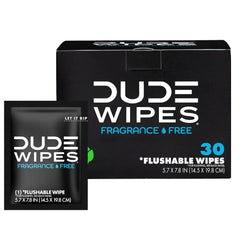 DUDE Wipes On-The-Go Unscented Adult Flushable Travel Wipes, 30 Count