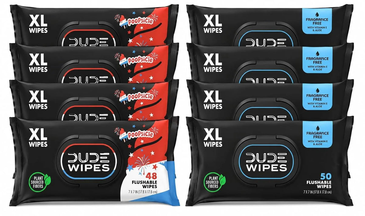 DUDE Wipe Flushable Wipes Variety Pack  C Poopsicle Scented & Fragrance Free - Wipes for Adults, Plant-Based, Septic & Sewer Safe