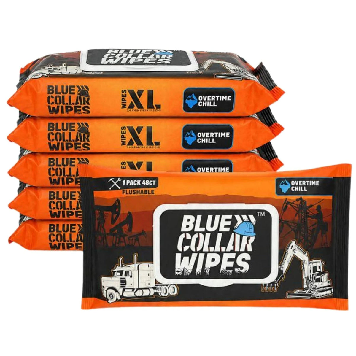 XL Flushable Adult Wet Wipes - Biodegradable, Sewer & Septic Safe - Overtime Chill Scent - 288 Total Wipes (6 Resealable Packs of 48)
