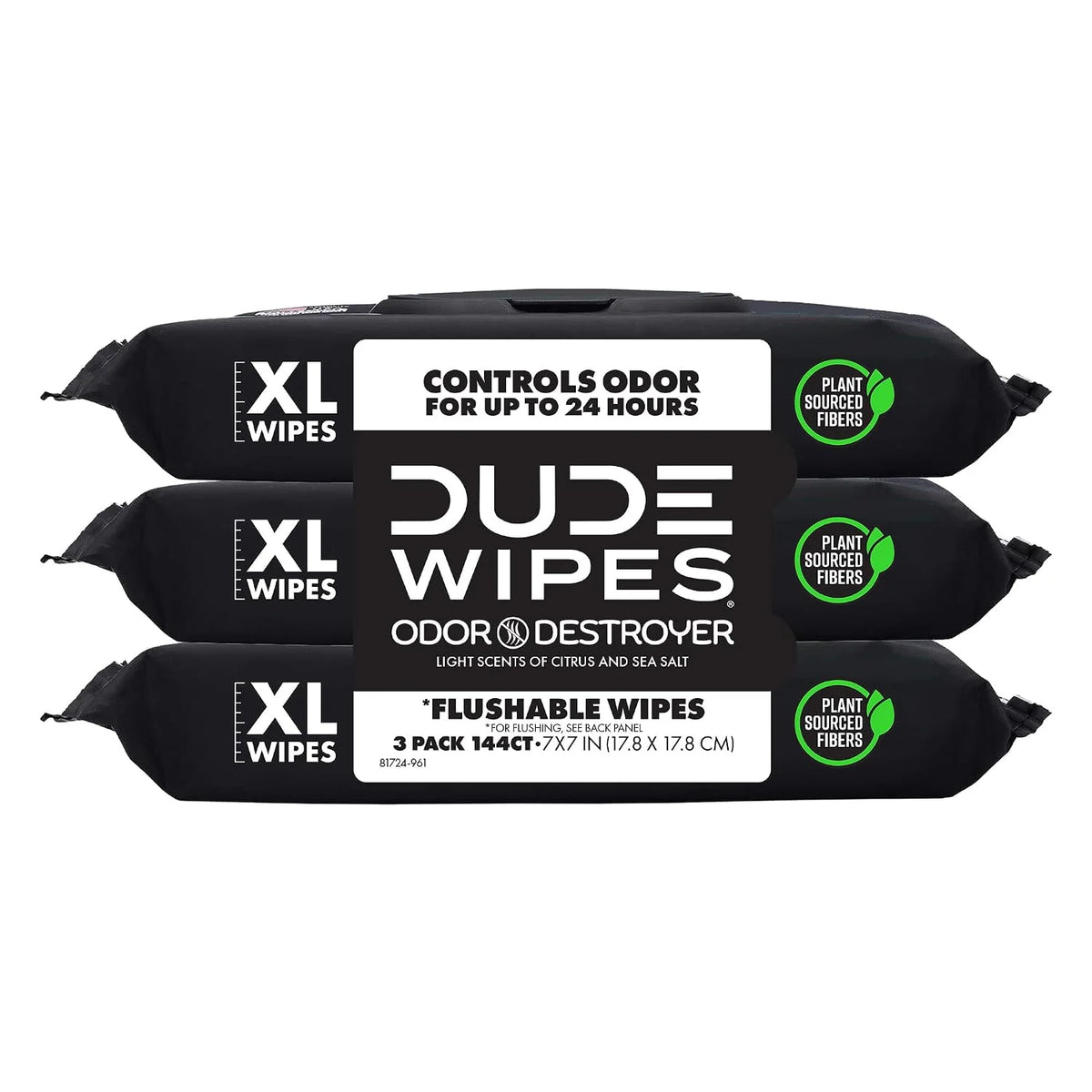 DUDE Wipes Odor Destroyer Adult Flushable Wet Wipes, Deodorizing, 144 Count