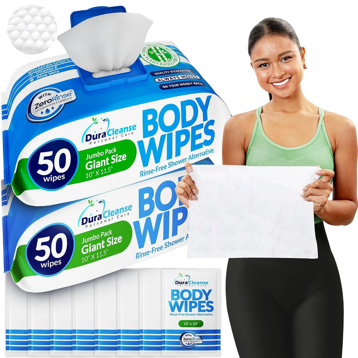 XL Body Wipes for Camping & Outdoor - No Rinse Shower Wipes - 100 Ct (2pk)