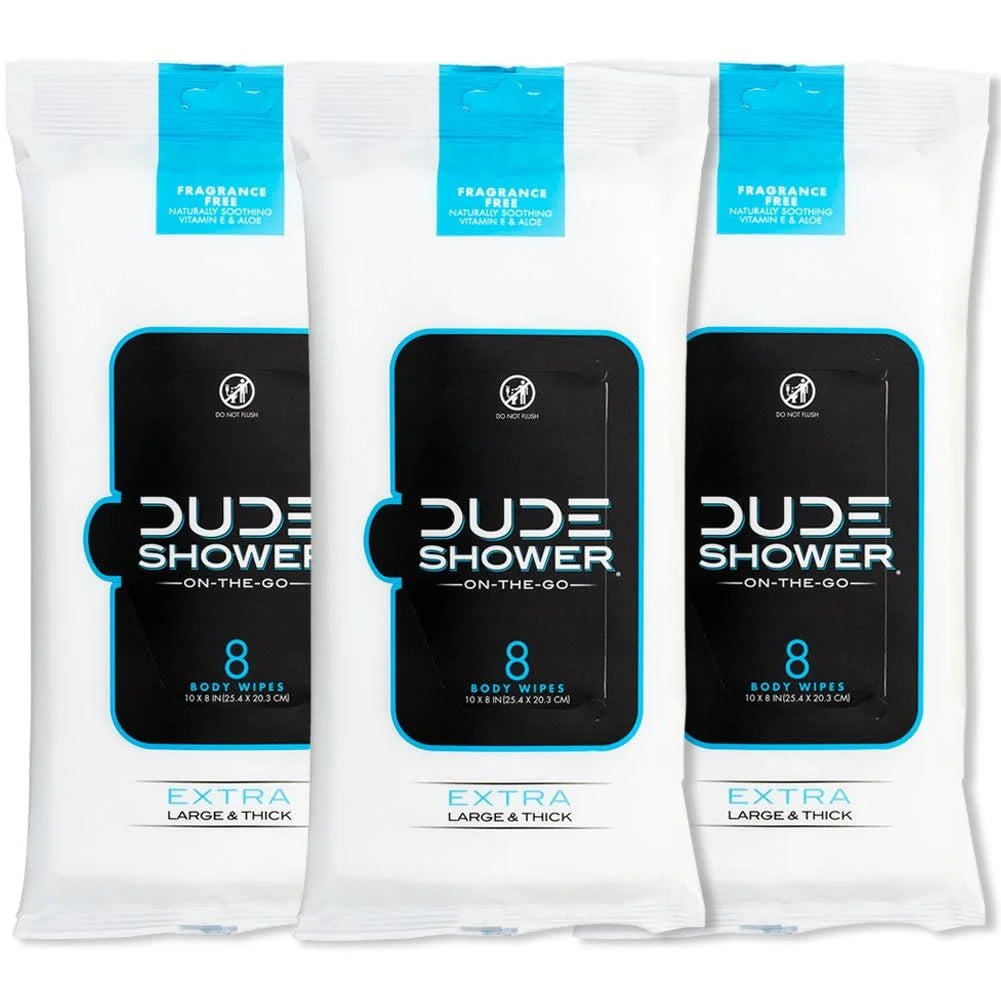 DUDE Wipes On-The-Go No Rinse Shower Body Wipes, Fragrance Free, 24 Count