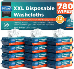 Inspire Adult Wet Wipes, Wash Cloths for Incontinence & Cleansing for Elderly, 8"x13" (780 Count)