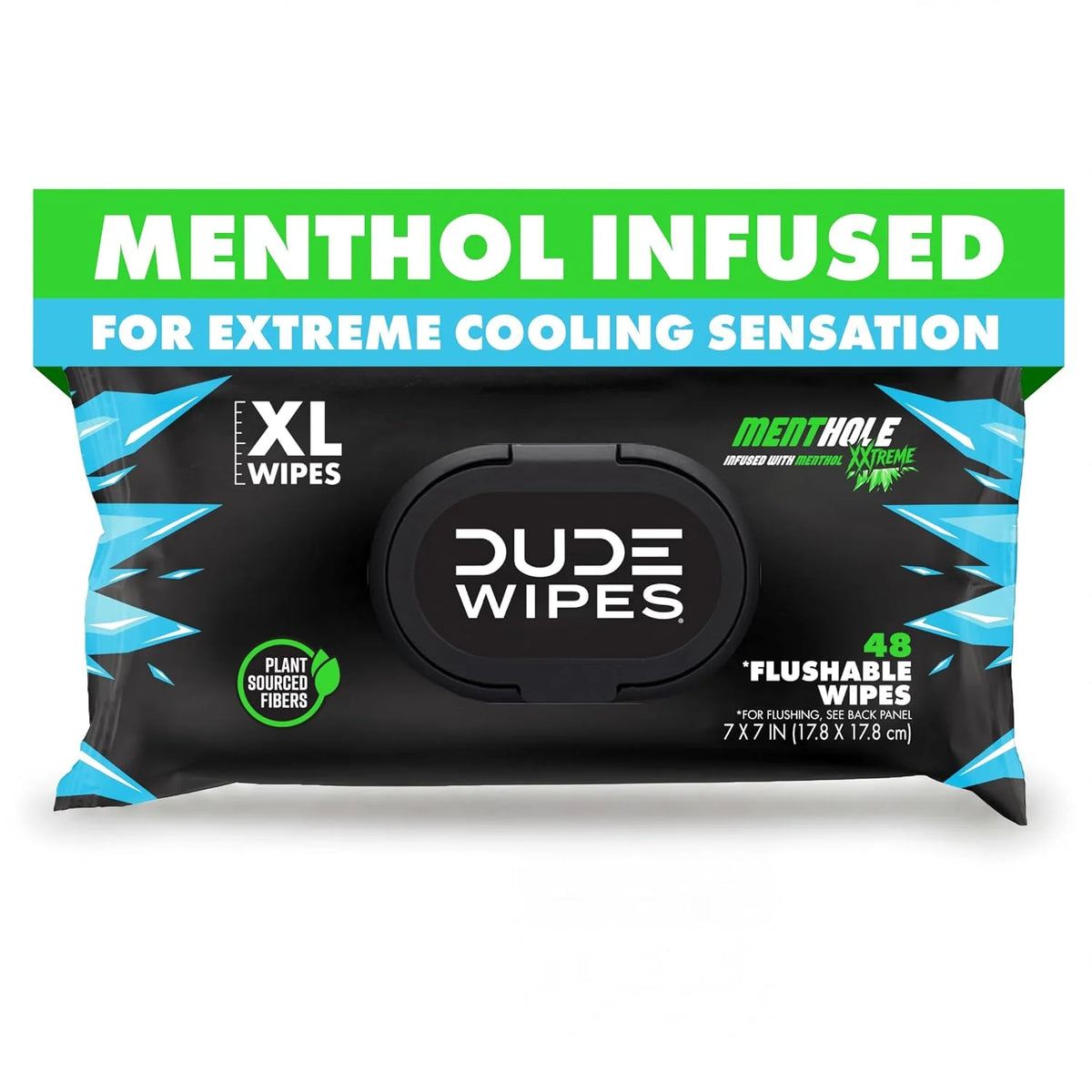 DUDE Wipes MentHOLE XXtreme Adult Flushable Wet Wipes, Cooling, 48 Count