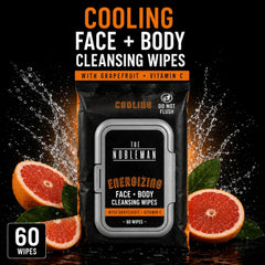 The Nobleman Energizing Face & Body Cleansing Wipes  C Cooling Grapefruit & Vitamin C Cleansing Cloths for Men, Post Workout Sweat Removal, Gym Travel Hygiene & Refreshing Skin Care, 60 Ct