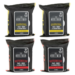 The Nobleman 4-Pack Face + Body Aloe Infused Cleansing Wipes: 2 Charcoal Packs with Chamomile and 2 Refreshing Packs with Grapefruit (120 Ct.), CharcoalRefreshing